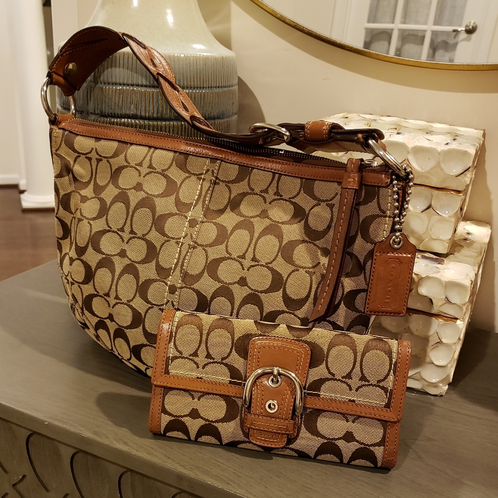 **SOLD** Coach Signature Hobo Khaki Brown Handbag and Wallet
